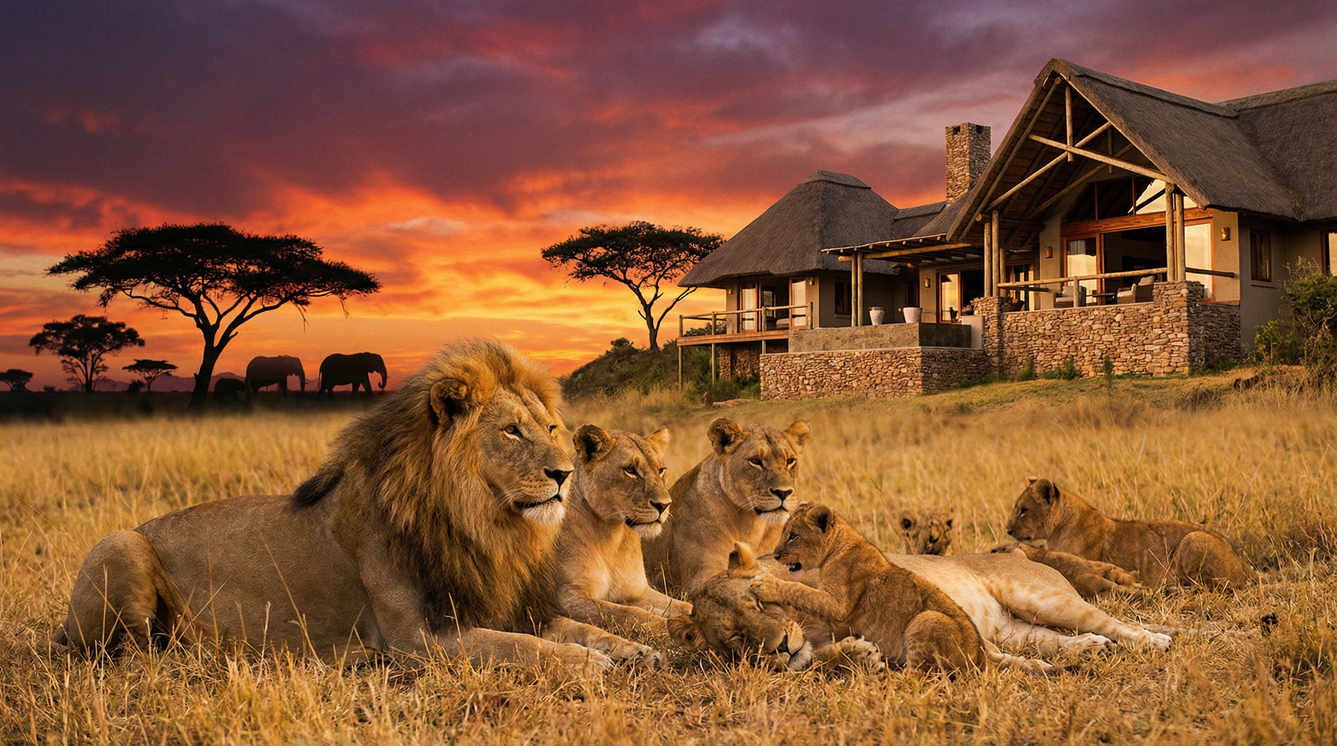 非洲大草原生态 - 野生动物群落全景视频