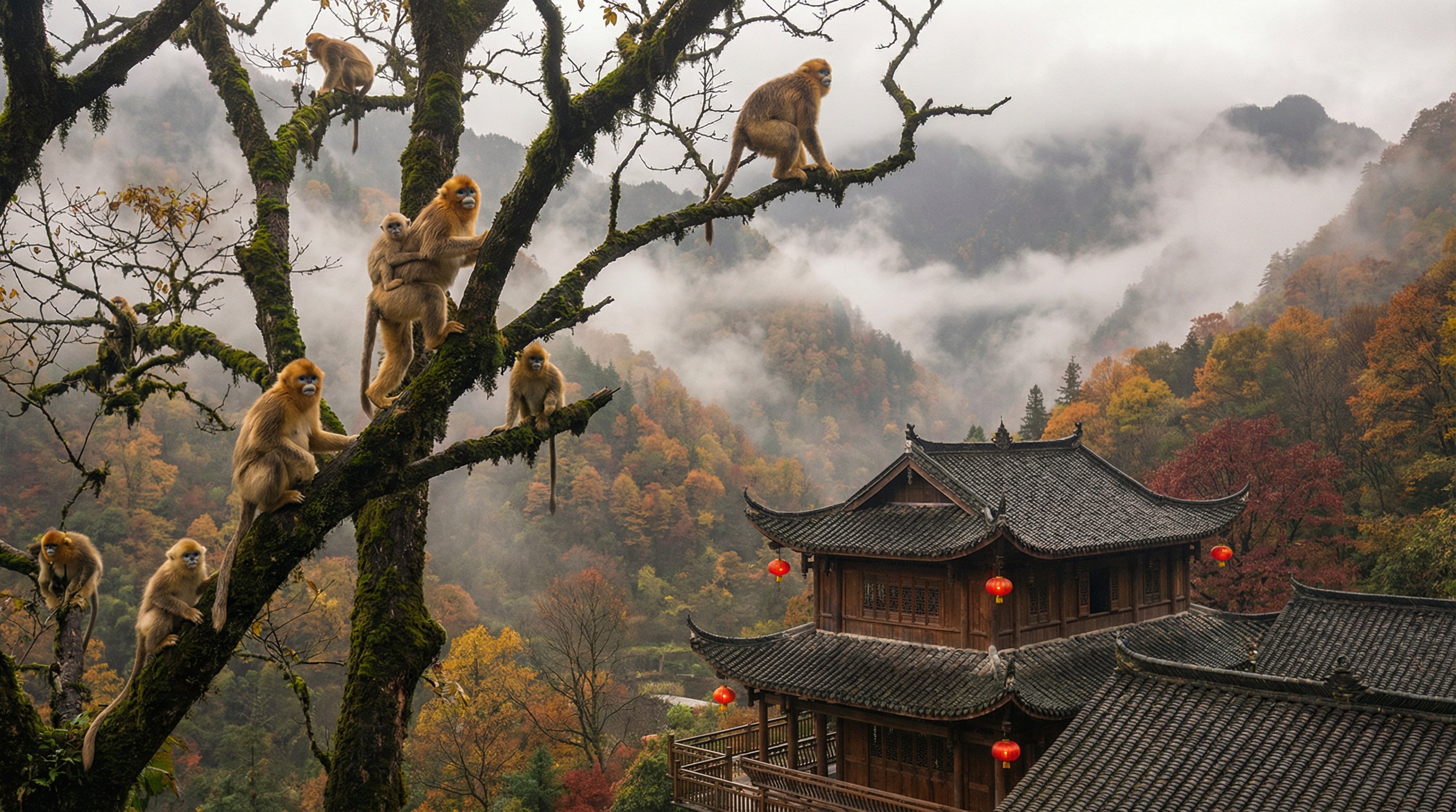 金丝猴林间跳跃灵长类视频 - 抖音风精选